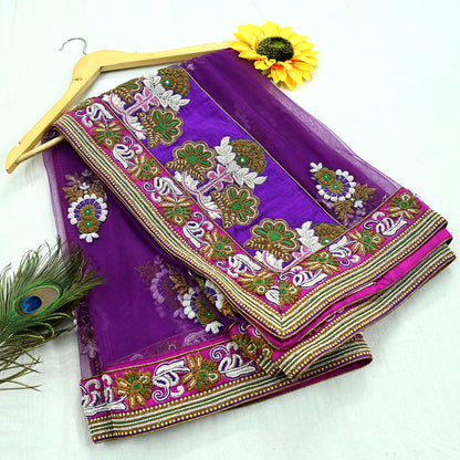 Indian Vintage Heavy Wedding Purple Net/Mesh/ Velvet Hand Embroidered Dupatta Designer By Manish Malhotra Bridal Wear Zardozi Veil Hijab