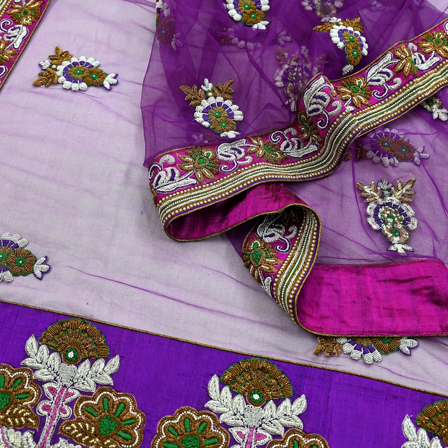 Indian Vintage Heavy Wedding Purple Net/Mesh/ Velvet Hand Embroidered Dupatta Designer By Manish Malhotra Bridal Wear Zardozi Veil Hijab