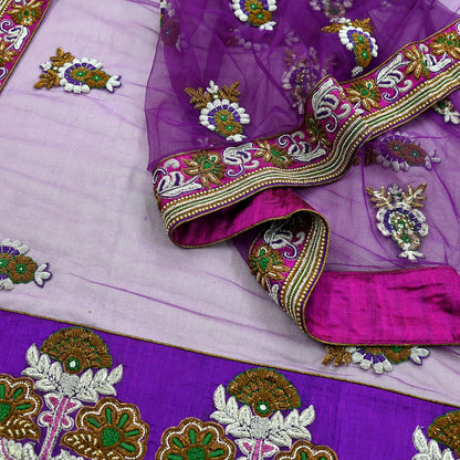 Indian Vintage Heavy Wedding Purple Net/Mesh/ Velvet Hand Embroidered Dupatta Designer By Manish Malhotra Bridal Wear Zardozi Veil Hijab