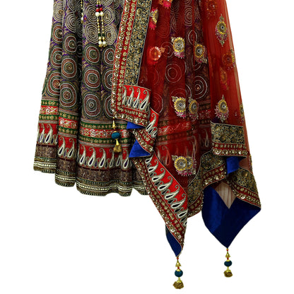 Indian New Heavy Purple & Red Colored Pure Chanderi Silk/Net Hand Embroidered Lehenga 3pcs Set By Designer Sabyasachi Bridal Wear