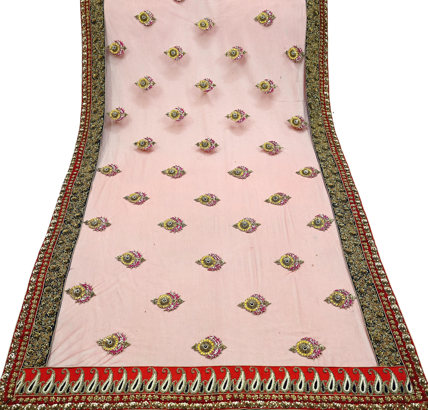 Indian Vintage Heavy Wedding Dupatta Red Net Long Stole Hand Embroidered By Designer Sabyasachi Scarves Zardozi Bridal Veil