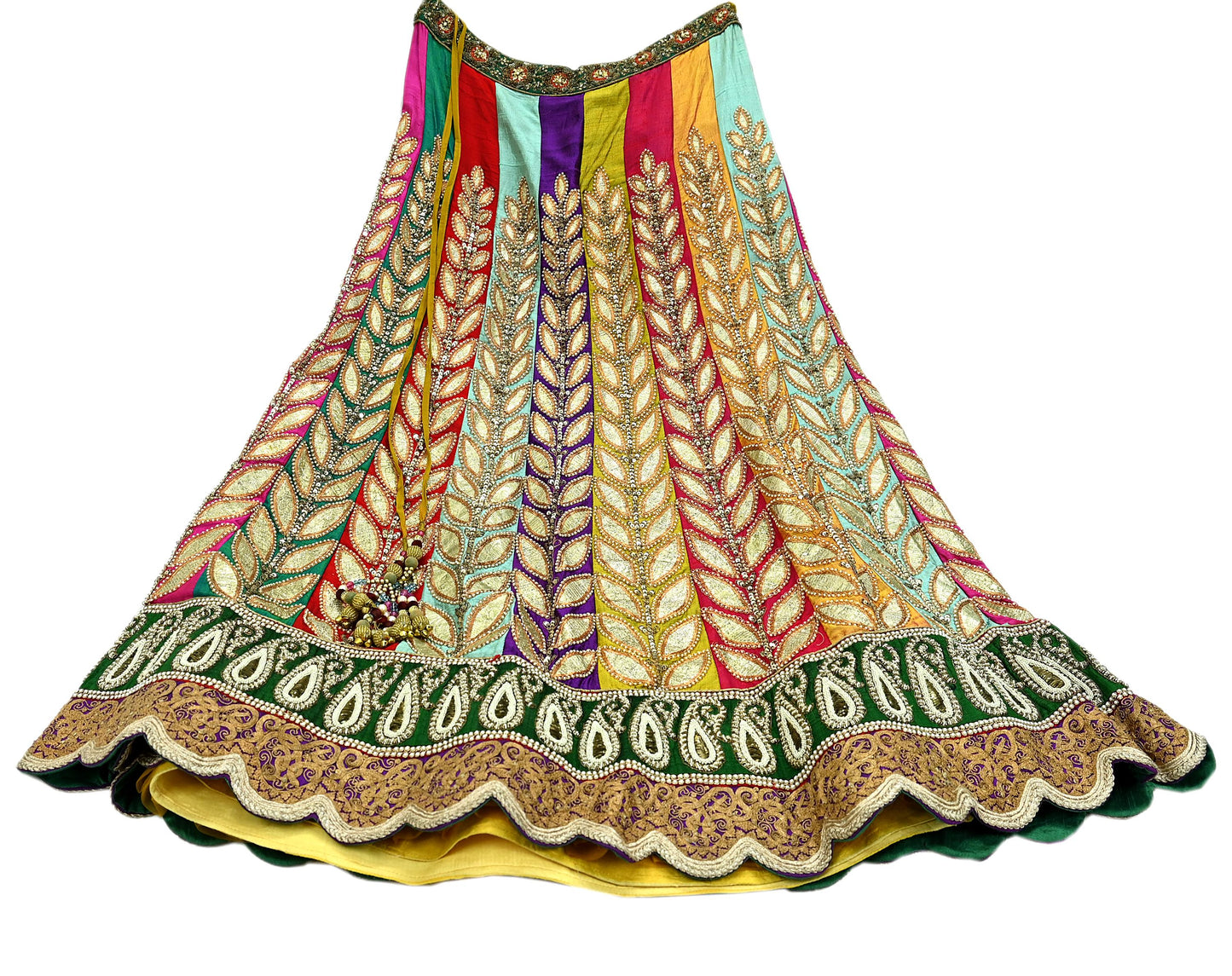 Indian Heavy Wedding Multi Pure Chanderi Silk Hand Embroidered Lehenga/Skirt Designer By Manish Malhotra Bridal Wear Zardozi/ Dabka