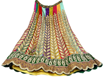 Indian Heavy Wedding Multi Pure Chanderi Silk Hand Embroidered Lehenga/Skirt Designer By Manish Malhotra Bridal Wear Zardozi/ Dabka