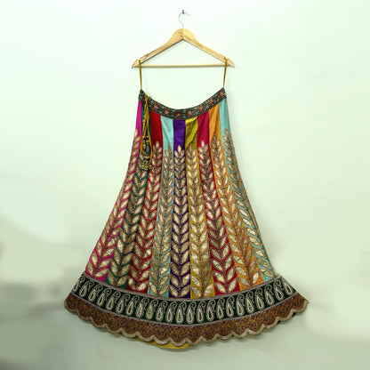 Indian Heavy Wedding Multi Pure Chanderi Silk Hand Embroidered Lehenga/Skirt Designer By Manish Malhotra Bridal Wear Zardozi/ Dabka