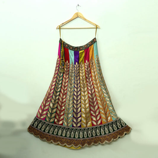 Indian Heavy Wedding Multi Pure Chanderi Silk Hand Embroidered Lehenga/Skirt Designer By Manish Malhotra Bridal Wear Zardozi/ Dabka