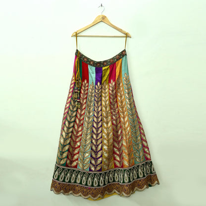 Indian Heavy Wedding Multi Pure Chanderi Silk Hand Embroidered Lehenga/Skirt Designer By Manish Malhotra Bridal Wear Zardozi/ Dabka