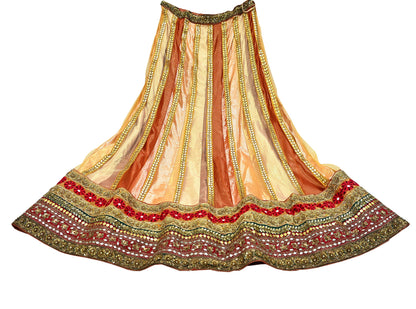 Indian Vintage Heavy Net Hand Embroidered Brocade Lehenga Skirt By Designer Sabyasachi Bridal Wear Dabka/ Zardozi