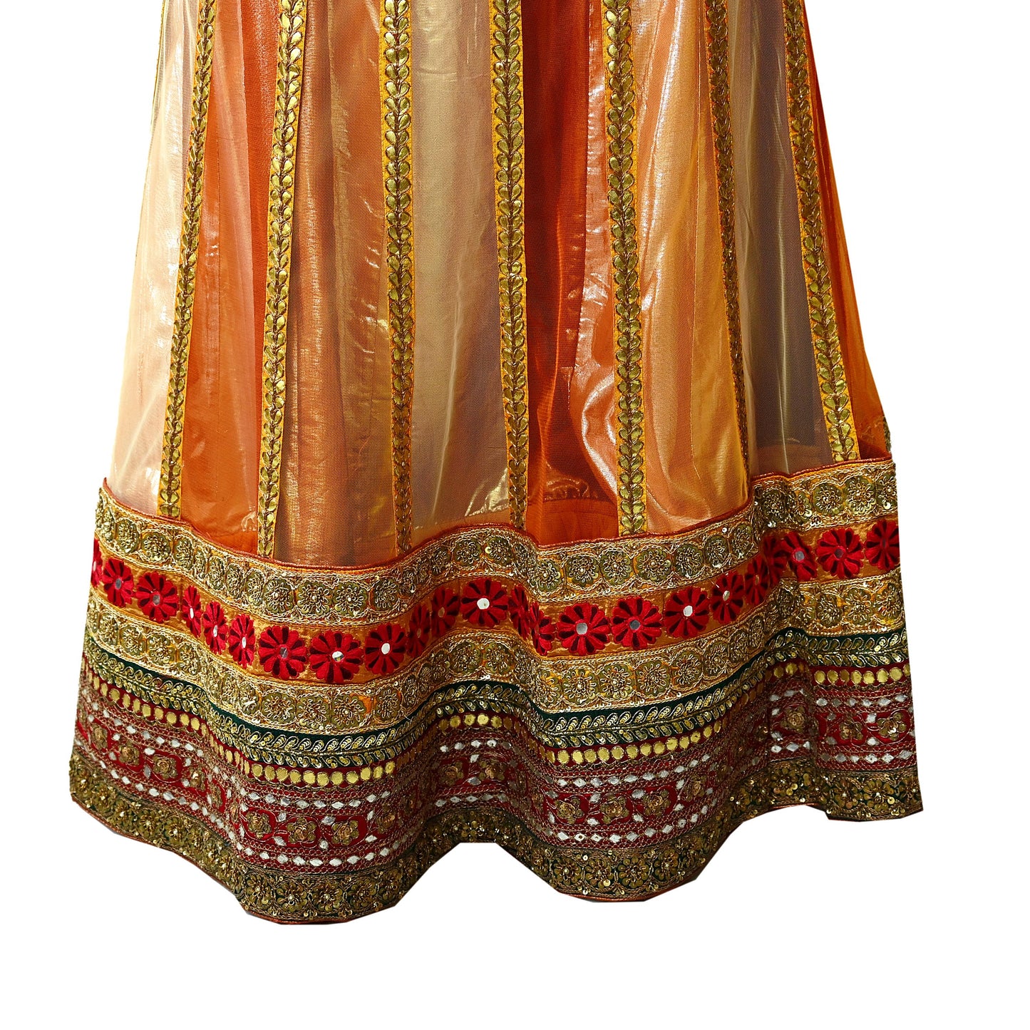 Indian Vintage Heavy Net Hand Embroidered Brocade Lehenga Skirt By Designer Sabyasachi Bridal Wear Dabka/ Zardozi