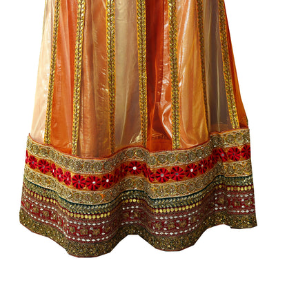 Indian Vintage Heavy Net Hand Embroidered Brocade Lehenga Skirt By Designer Sabyasachi Bridal Wear Dabka/ Zardozi