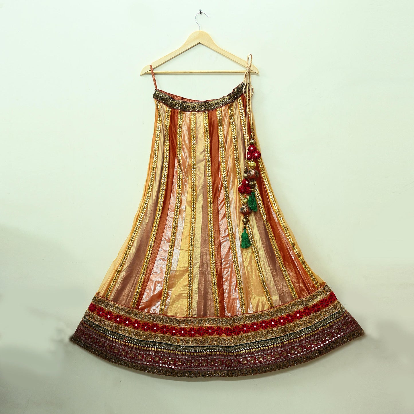 Indian Vintage Heavy Net Hand Embroidered Brocade Lehenga Skirt By Designer Sabyasachi Bridal Wear Dabka/ Zardozi