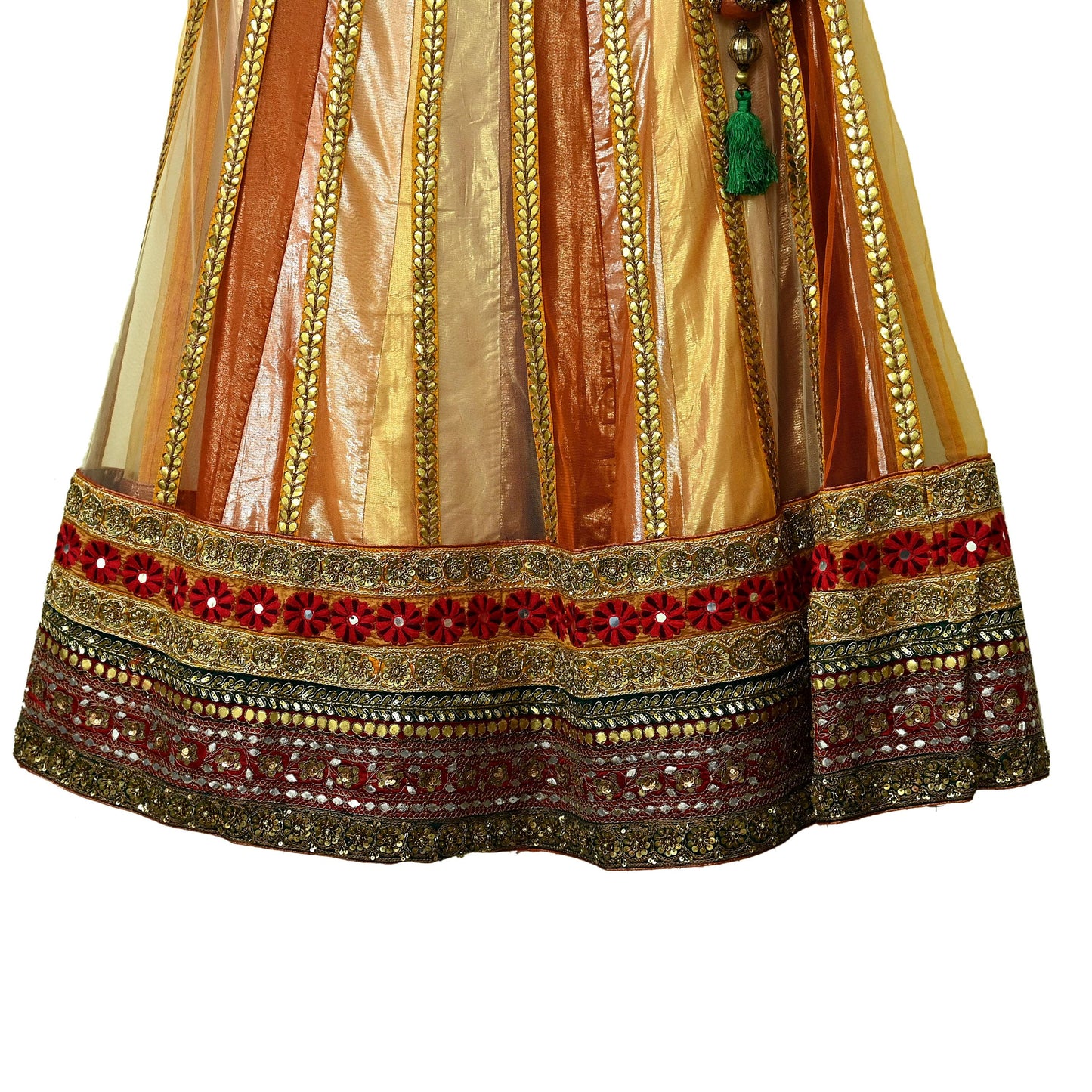 Indian Vintage Heavy Net Hand Embroidered Brocade Lehenga Skirt By Designer Sabyasachi Bridal Wear Dabka/ Zardozi