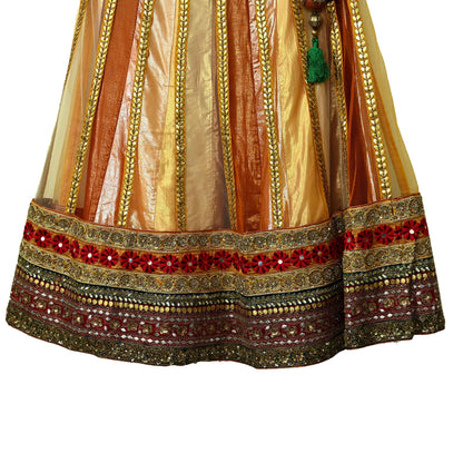 Indian Vintage Heavy Net Hand Embroidered Brocade Lehenga Skirt By Designer Sabyasachi Bridal Wear Dabka/ Zardozi