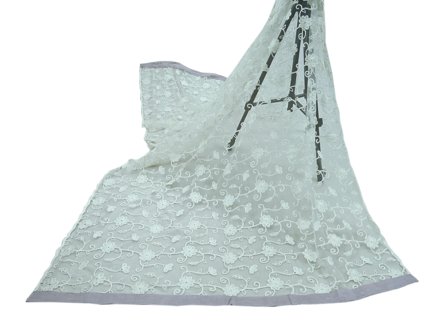 Indian Vintage White Dupatta Long Stole Net Mess Hand Embroidered Scarves Veil Hijab Sequins stole veil hijab