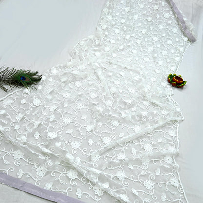 Indian Vintage White Dupatta Long Stole Net Mess Hand Embroidered Scarves Veil Hijab Sequins stole veil hijab