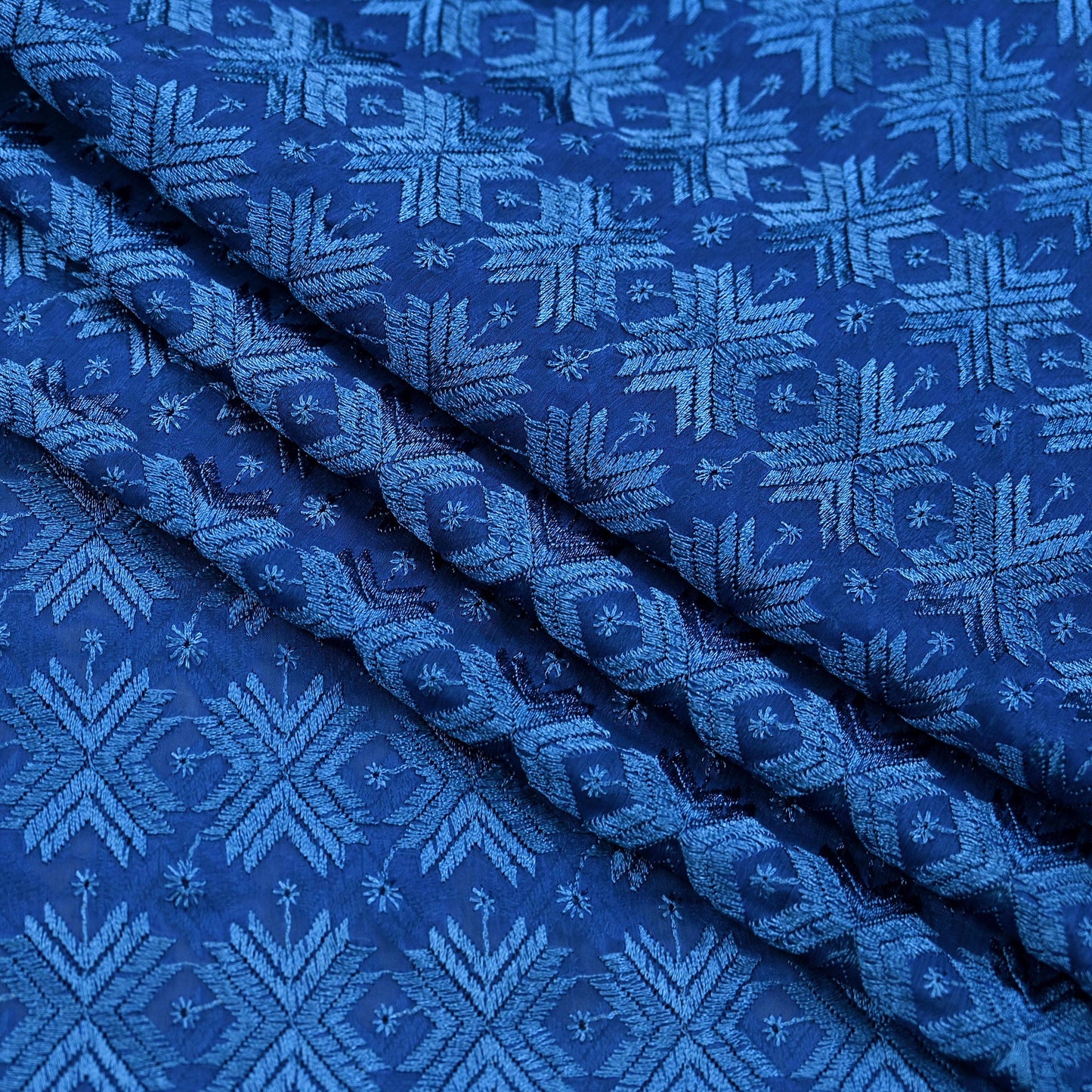 Indian Vintage Blue Dupatta Long Stole Chiffon Hand Embroidered Bagh Phulkari Stole Scarves Golden lace Veil Wrap Boho