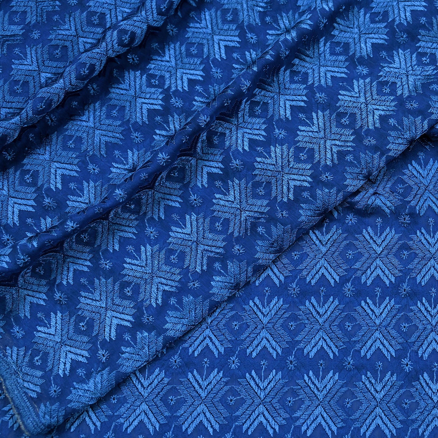 Indian Vintage Blue Dupatta Long Stole Chiffon Hand Embroidered Bagh Phulkari Stole Scarves Golden lace Veil Wrap Boho