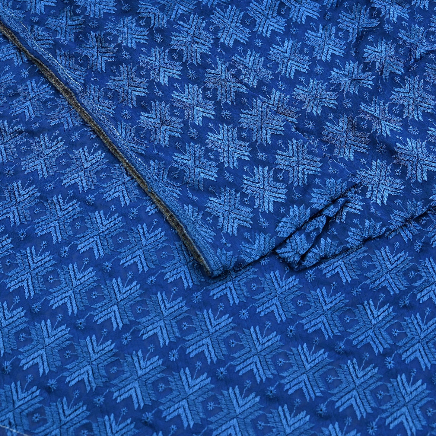 Indian Vintage Blue Dupatta Long Stole Chiffon Hand Embroidered Bagh Phulkari Stole Scarves Golden lace Veil Wrap Boho