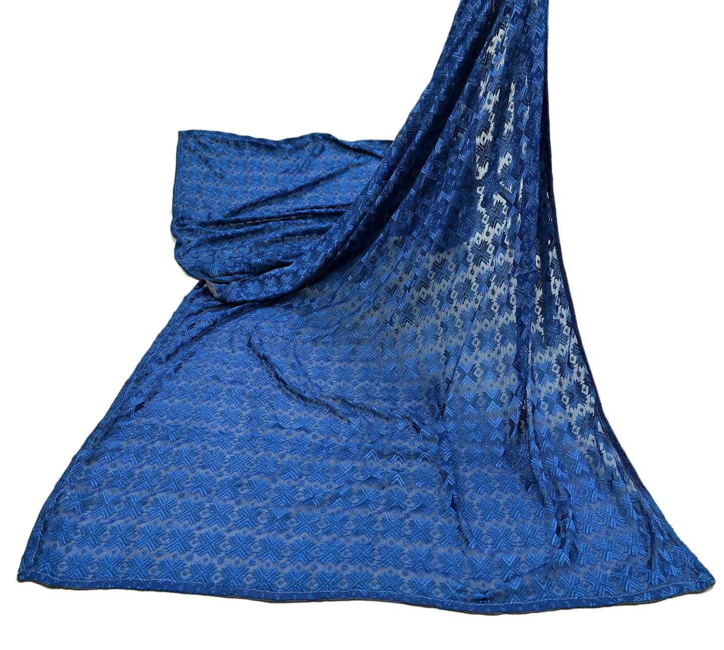 Indian Vintage Blue Dupatta Long Stole Chiffon Hand Embroidered Bagh Phulkari Stole Scarves Golden lace Veil Wrap Boho