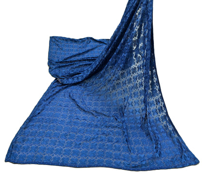 Indian Vintage Blue Dupatta Long Stole Chiffon Hand Embroidered Bagh Phulkari Stole Scarves Golden lace Veil Wrap Boho