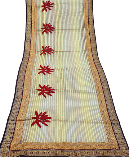 Indian Vintage Dupatta Long Stole Hand Woven Tissue Scarf Veil Soft Floral Zari