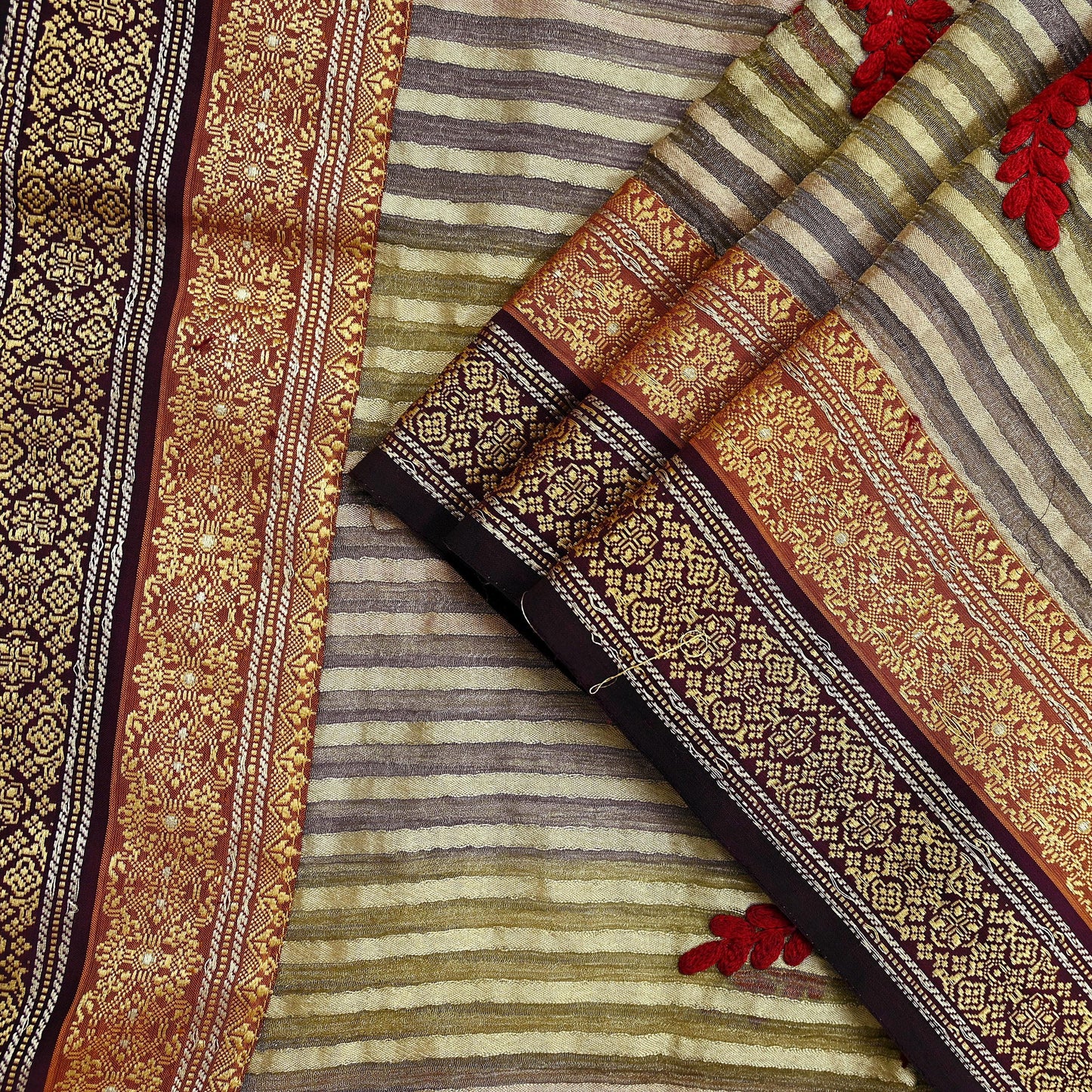 Indian Vintage Dupatta Long Stole Hand Woven Tissue Scarf Veil Soft Floral Zari