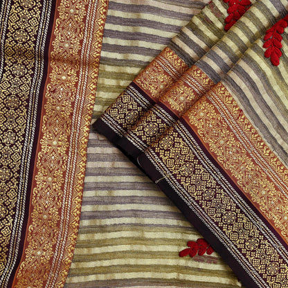 Indian Vintage Dupatta Long Stole Hand Woven Tissue Scarf Veil Soft Floral Zari