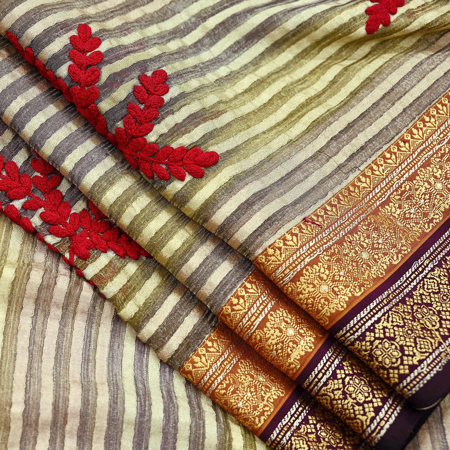 Indian Vintage Dupatta Long Stole Hand Woven Tissue Scarf Veil Soft Floral Zari