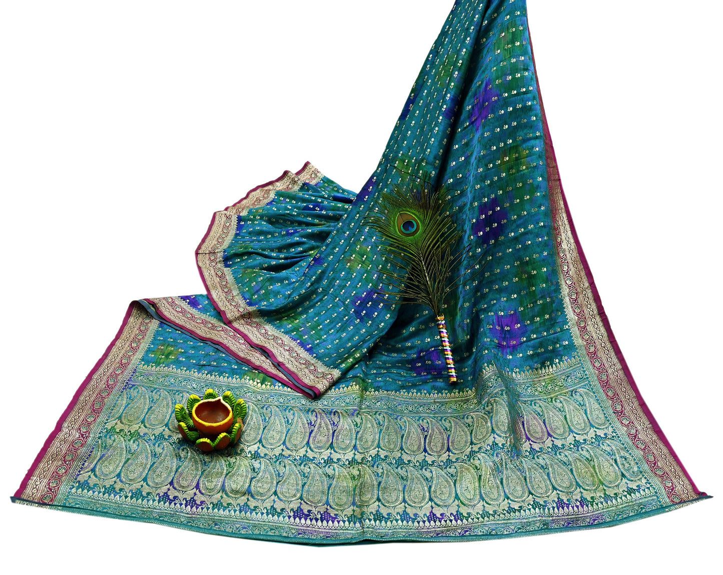 Indian Vintage Heavy Blue Sari Pure Silk Blue Woven Brocade Sarees 5Yd Craft Fabric Floral Ethnic Zari Dress making Pre-owned Wedding sari