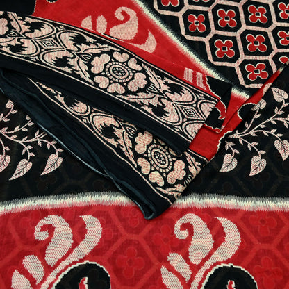 Indian Vintage Sari Red & Black Printed 100% Pure Cotton Sarees Craft Fabric 5Yard Sewing Sarong Wrap Boho Floral Dress making Quilting Soft