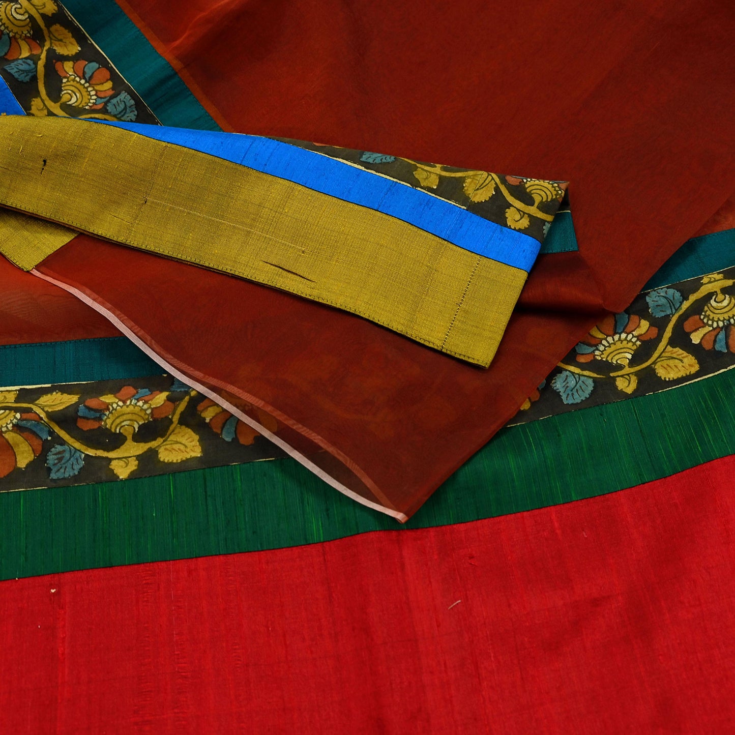 Indian Vintage Sarees Pure Organza Silk Kalamkari Sari 5yd Ethnic Craft Fabric Dress making Upcycle Crafting Quilting