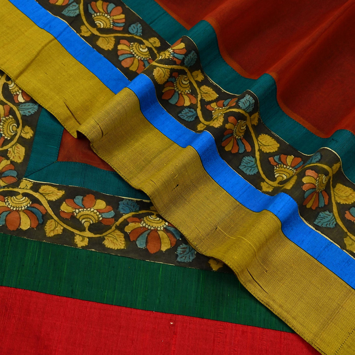 Indian Vintage Sarees Pure Organza Silk Kalamkari Sari 5yd Ethnic Craft Fabric Dress making Upcycle Crafting Quilting