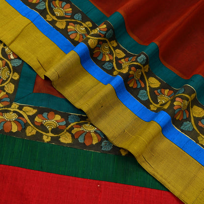 Indian Vintage Sarees Pure Organza Silk Kalamkari Sari 5yd Ethnic Craft Fabric Dress making Upcycle Crafting Quilting