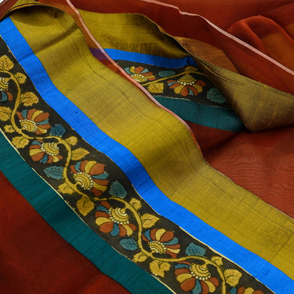 Indian Vintage Sarees Pure Organza Silk Kalamkari Sari 5yd Ethnic Craft Fabric Dress making Upcycle Crafting Quilting