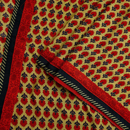 Indian Vintage Green Saree Moss Crepe Printed Sari 5yd Sewing Floral Soft Craft Fabric Dressmaking For Crafting Quilting Upcycle