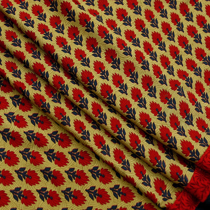 Indian Vintage Green Saree Moss Crepe Printed Sari 5yd Sewing Floral Soft Craft Fabric Dressmaking For Crafting Quilting Upcycle