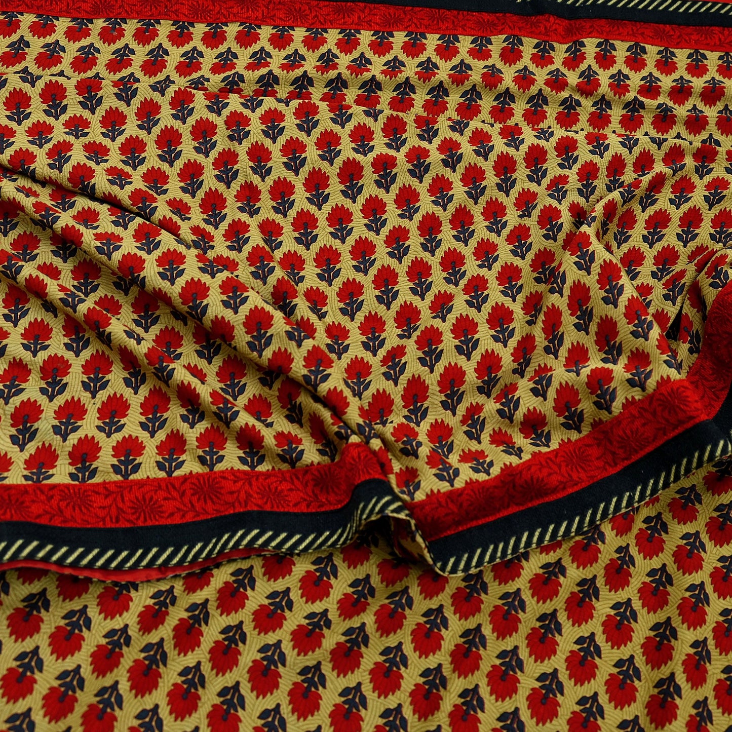 Indian Vintage Green Saree Moss Crepe Printed Sari 5yd Sewing Floral Soft Craft Fabric Dressmaking For Crafting Quilting Upcycle