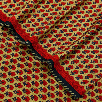 Indian Vintage Green Saree Moss Crepe Printed Sari 5yd Sewing Floral Soft Craft Fabric Dressmaking For Crafting Quilting Upcycle