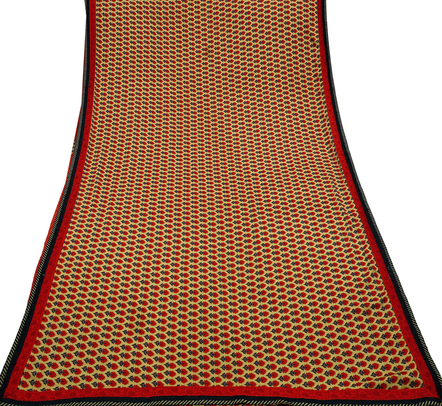 Indian Vintage Green Saree Moss Crepe Printed Sari 5yd Sewing Floral Soft Craft Fabric Dressmaking For Crafting Quilting Upcycle