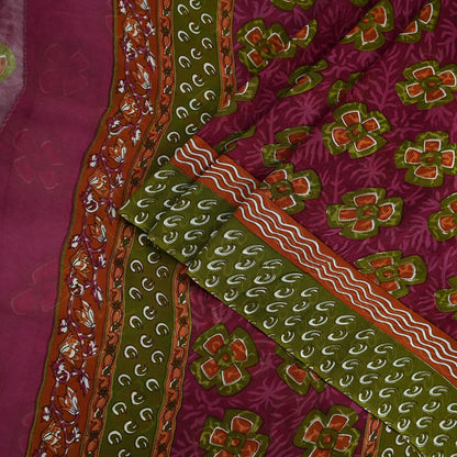 Women Vintage Sari Green & Pink Pure Georgette Silk Printed Saree Craft Fabric Sewing 5Yd Soft Light Dress Making Floral Quilting Upcycle