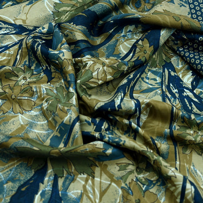 Indian Vintage Sari Blue Pure Silk Printed Sarees 5yd Sewing Craft Fabric Soft Dress Making Wrap Paisley Upcycle Quilting Crafting