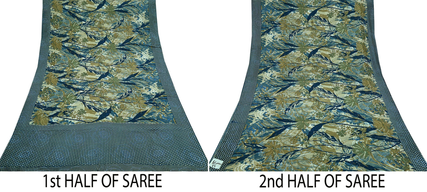 Indian Vintage Sari Blue Pure Silk Printed Sarees 5yd Sewing Craft Fabric Soft Dress Making Wrap Paisley Upcycle Quilting Crafting