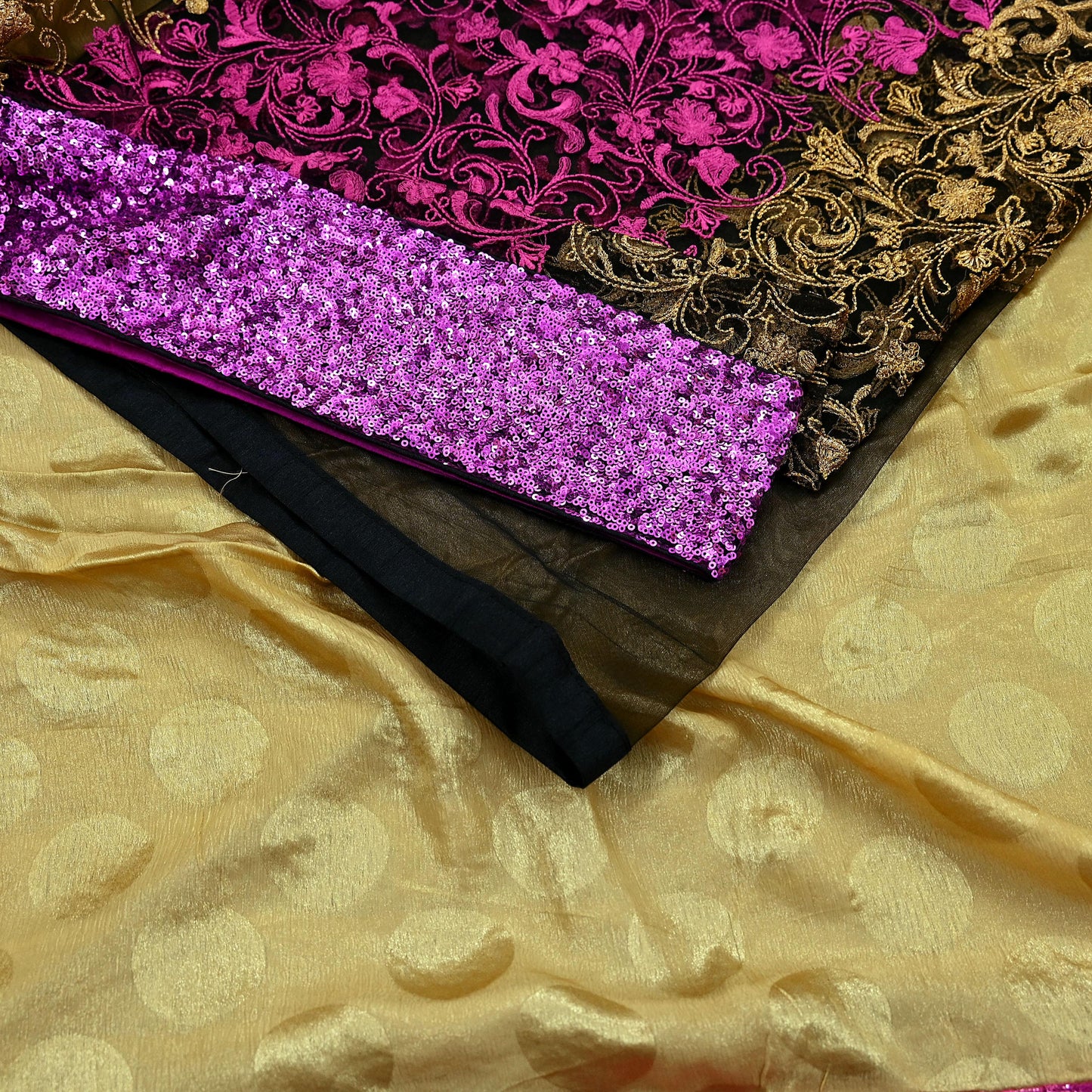 Indian Vintage Sari Black & Beige Pure  Silk Net Hand Beaded Sarees Fabric 6Yd Sewing Ethnic Dress making Quilting Bollywood