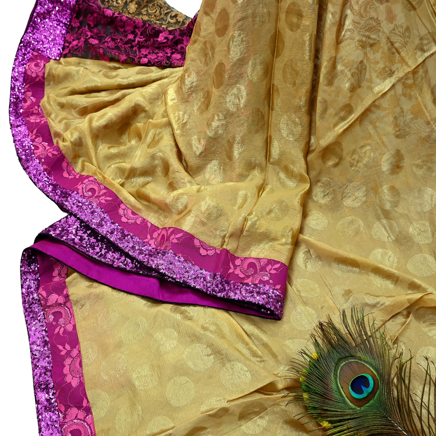 Indian Vintage Sari Black & Beige Pure  Silk Net Hand Beaded Sarees Fabric 6Yd Sewing Ethnic Dress making Quilting Bollywood