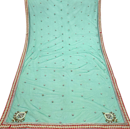 Indian Vintage Heavy Bridal Dupatta Green Net Mesh Long Stole Hand Embroidered Scarf Zardozi Zari Sequins Wedding/Party wear hijab veil