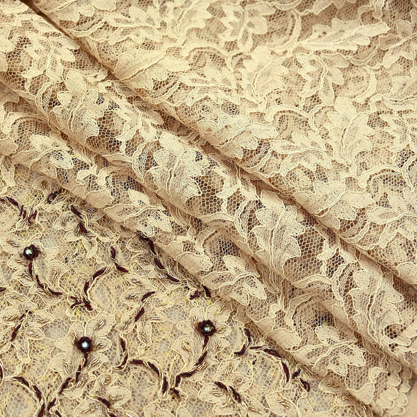 Indian Vintage Heavy Dupatta Beige Net Mesh Long Stole Hand Embroidered Scarves Zardozi/Dabka Zari Sequins Wedding Hijab Veil