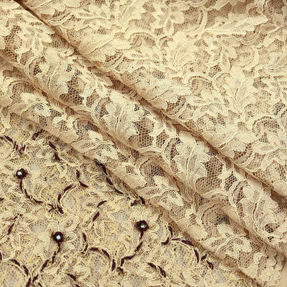 Indian Vintage Heavy Dupatta Beige Net Mesh Long Stole Hand Embroidered Scarves Zardozi/Dabka Zari Sequins Wedding Hijab Veil