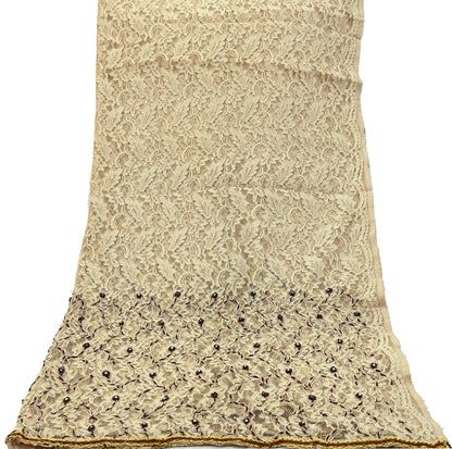 Indian Vintage Heavy Dupatta Beige Net Mesh Long Stole Hand Embroidered Scarves Zardozi/Dabka Zari Sequins Wedding Hijab Veil