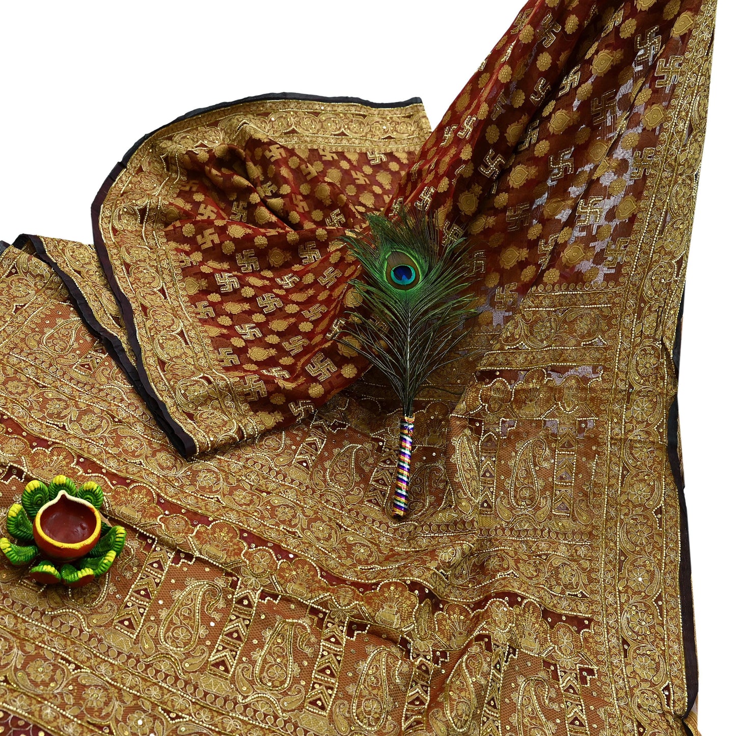 Indian Vintage Sari Maroon Hand Embroidered Saree Pure Organza Silk Craft Fabric 5Yd Ethnic Dress Making Crafting Quilting