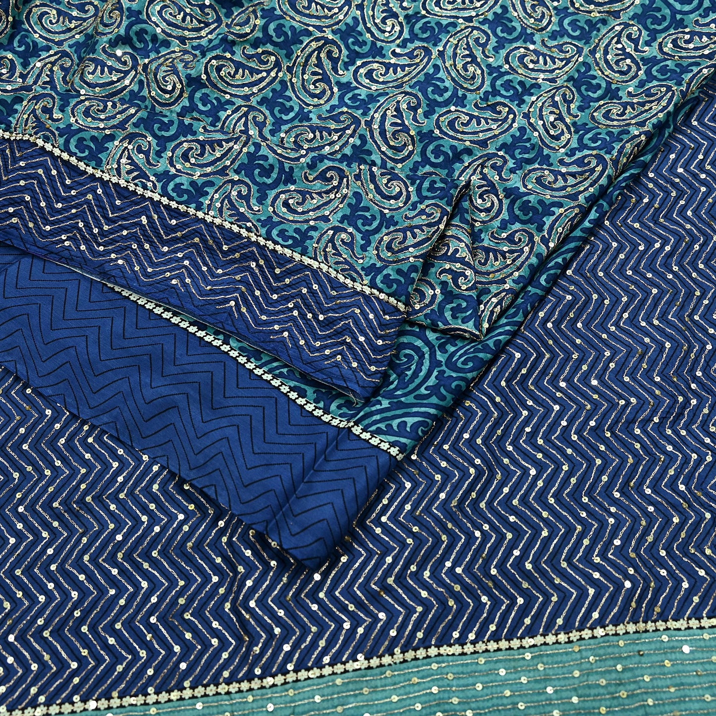 Indian Vintage Sari Blue Pure Silk Hand Embroidered Sarees 5Yd Craft Fabric Sewing soft Quilting Crafting Upcycle Ethnic Bollywood sarees