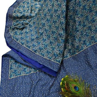 Indian Vintage Sari Blue Pure Silk Hand Embroidered Sarees 5Yd Craft Fabric Sewing soft Quilting Crafting Upcycle Ethnic Bollywood sarees